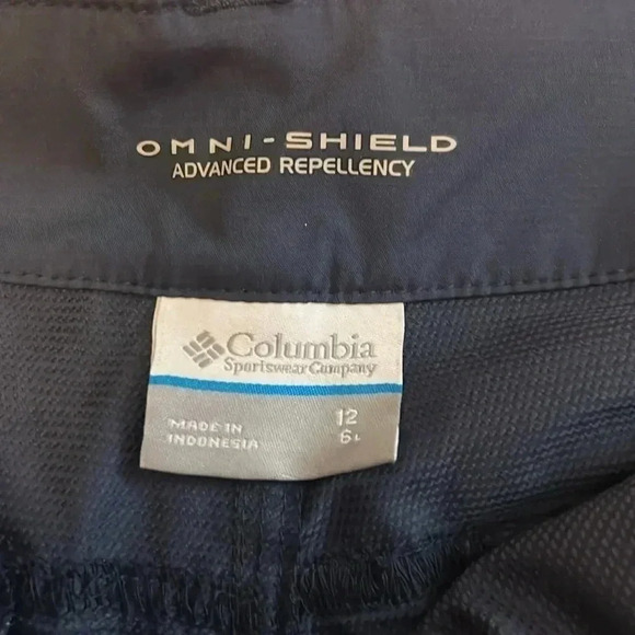 wms navy blue COLUMBIA Omni shield Shorts sz 12 advanced repellency - Picture 3 of 8